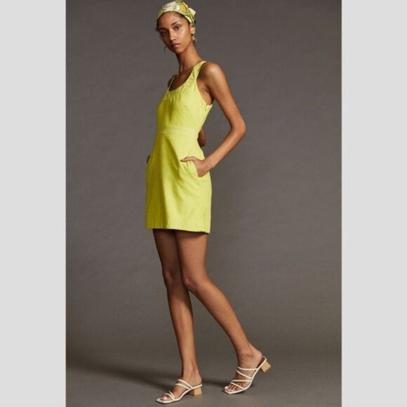 Anthropologie Yellow Green Sundress Sleeveless Square Neck - Picture 9 of 9